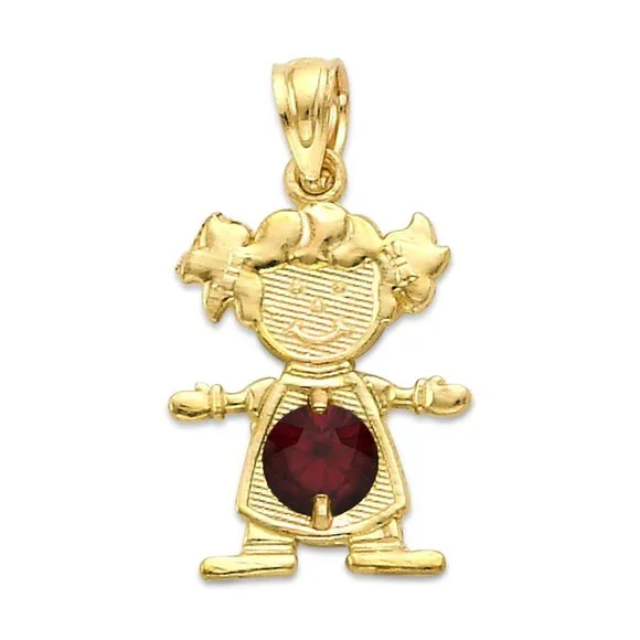 10k Solid Gold Newborn Baby Girl Pendant with Birthstone of Choice for Necklace - Picture 10 of 16